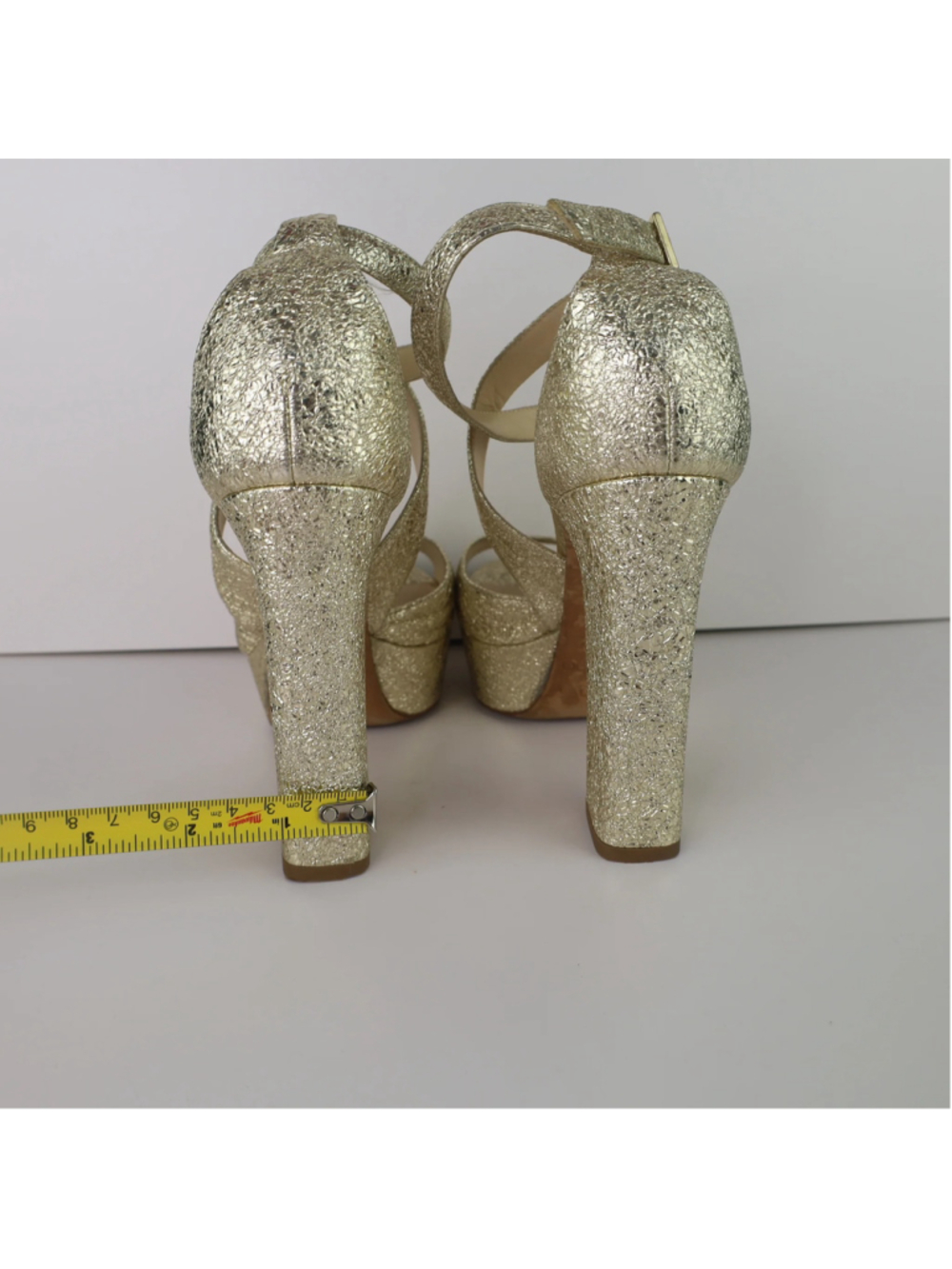 Jimmy Choo Gold Platform Heels EU 36.5 US 6.5 Metallic Leather Sandals 0483 - Picture 14 of 16